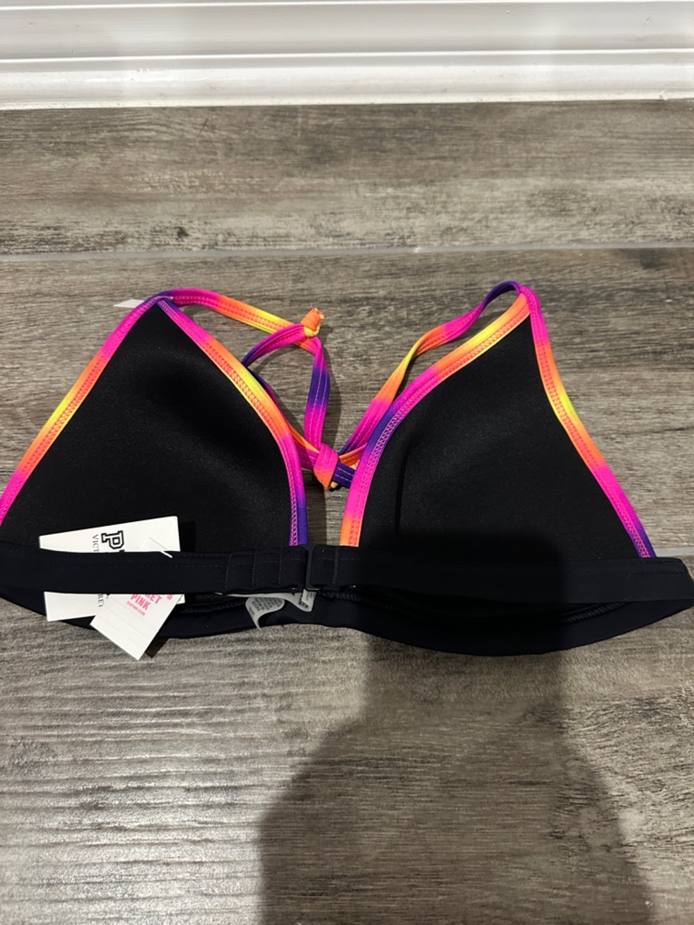 PINK Victoria's Secret Black Triangle Bikini Top with Neon Rainbow Trim - Picture 4 of 4